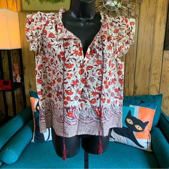 Kourt Boxy Abstract Floral Ruffle Blouse - Picture 14 of 14